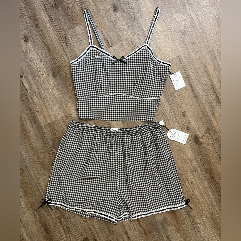 Japna Black and White Gingham Crop Top and Shorts Set